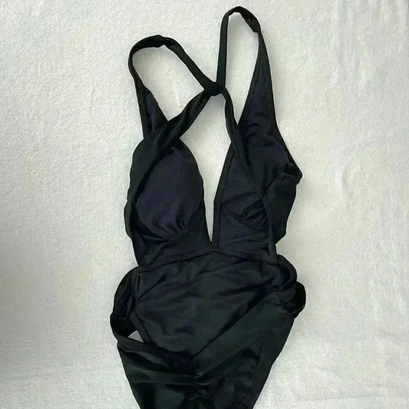 NEW One Piece Swimsuit Size S Black Deep Plunge Cheeky Cutouts High Waist Beach - Picture 4 of 6